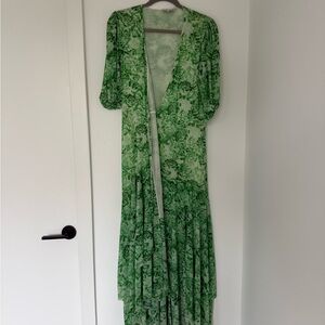 Ganni Green Floral High Low Dress